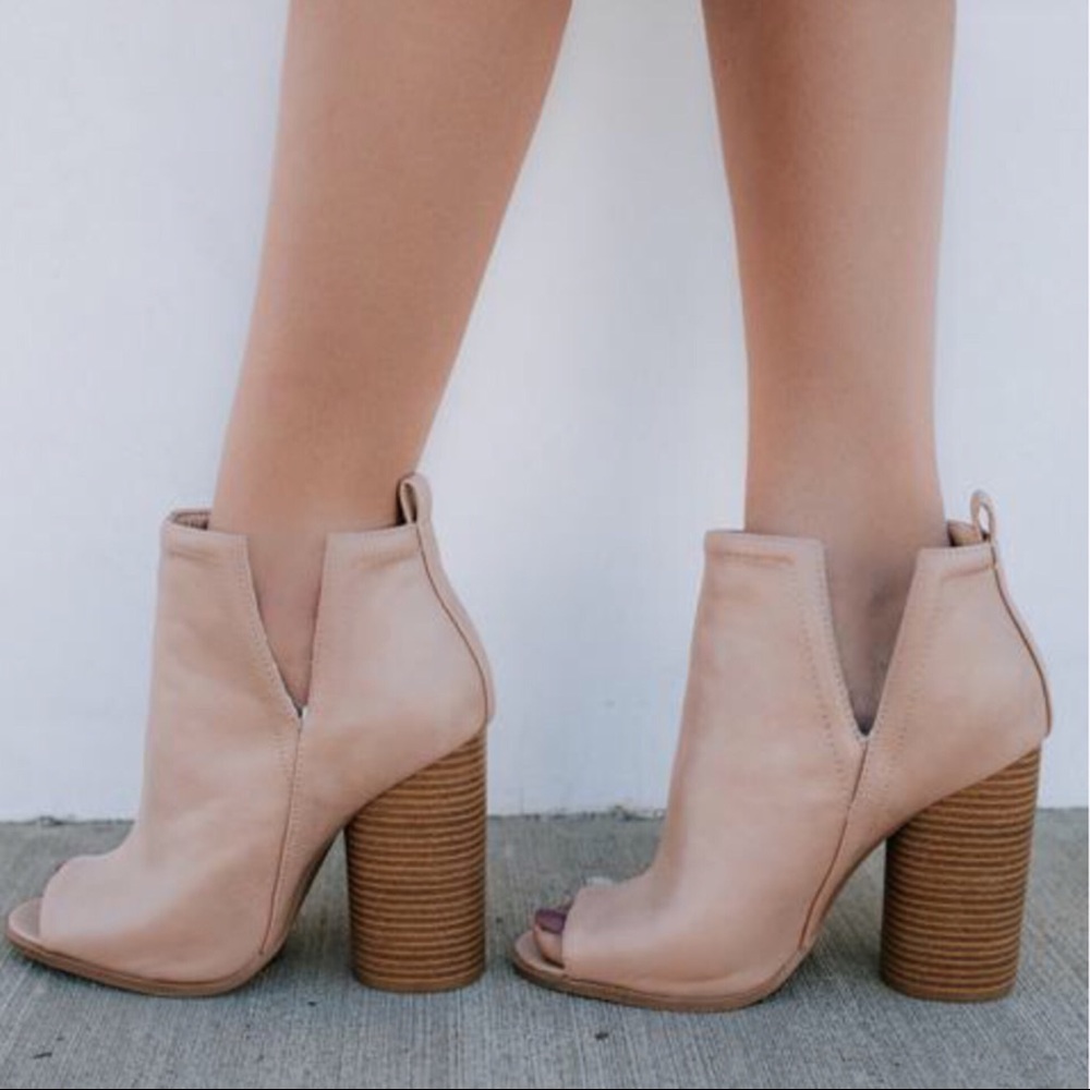Qupid~Side Slit Booties in Nude